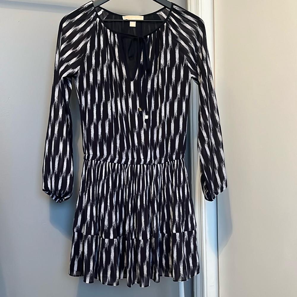 Michael Kors navy and white dress with gold hardware
